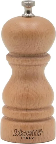 Vista 6 de Bisetti Molino de pimienta de madera de haya Roma de 5,12 pulgadas con molinillo de acero ajustable con acabado de nogal, fabricado en Italia