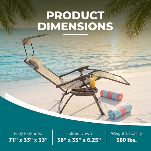 Vista 3 de Bliss Hammocks Sillón XXL Zero Gravity, arena, 33 pulgadas de ancho