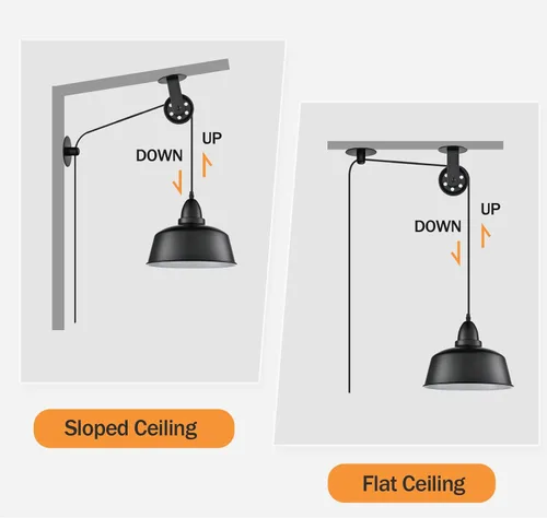 Vista 7 de Farmhouse - Lámpara colgante industrial enchufable, polea negra Hanging Light with Plug in Cord, Pulley Hanging Lamp, For Kitchen Island Bedroom