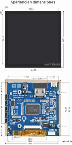 Vista 7 de waveshare Pantalla LCD IPS táctil capacitiva HDMI de 4 pulgadas compatible con Raspberry Pi 4B/3B+/3A+/2B/B+/A+/Zero/Zero W/WH/Zero 2W CM3+/4 720 ×