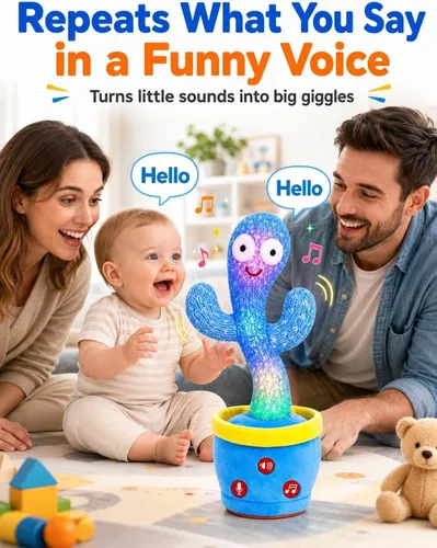 Vista 5 de Juguetes recargables para bebés, juguete de cactus que habla bailando, volumen ajustable, canto, imitando y repetido, juguetes interactivos