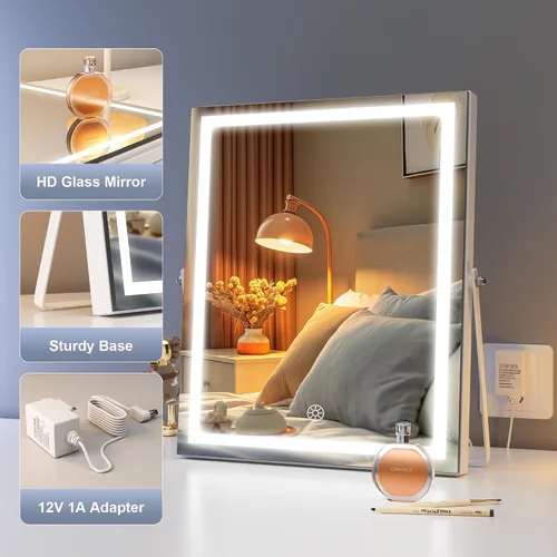 Vista 7 de Hasipu Espejo de tocador con luces, espejo LED de maquillaje de 11.4 x 13.8 pulgadas con aumento de 10X, Smart Touch 3 colores regulables, ajuste