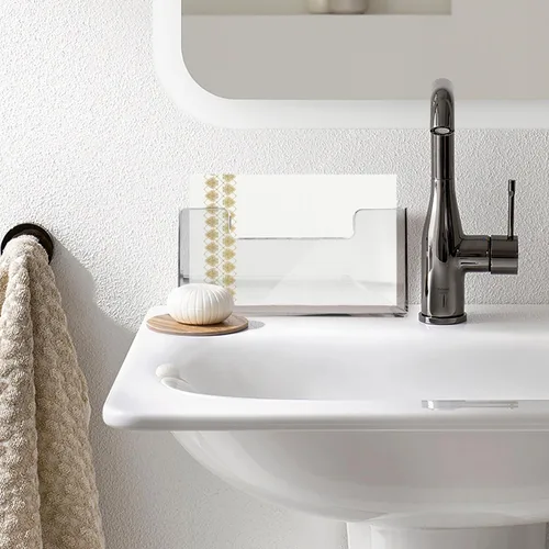 Vista 9 de Bandeja Soporte de Toallas de Invitados de Acrílico para Baño – Soporte Vertical para Toallas de Papel para Toallas de Mano Desechables, Organizador