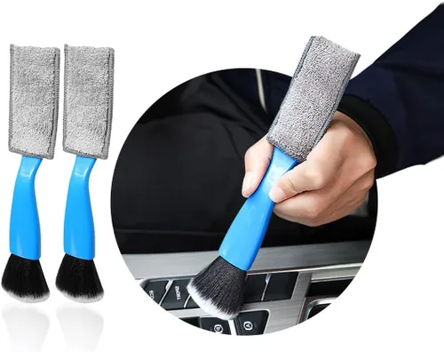 Vista 8 de Ziciner 2 cepillos de doble cabezal para limpieza de coche, cepillos suaves para detalles de plumero interior de automóvil, pantalla universal