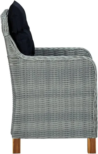Vista 6 de Sillas de patio con cojines, 2 piezas, ratán de polietileno, gris claro, comedor, sillas de mesa de comedor para playa, patio, picnic, estudio