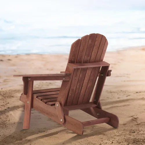 Vista 2 de Silla Adirondack plegable de madera para exteriores con respaldo y tabla de asiento premontados, capacidad de 330 libras, silla de madera de gran