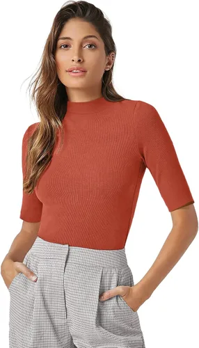 Vista 2 de PrinStory Camisetas de manga corta para mujer, para otoño, de negocios, elegantes, casuales, sin botones, a la moda 2023