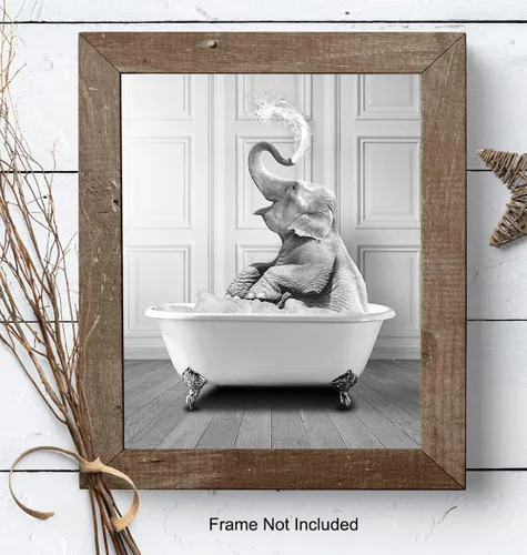 Vista 8 de Arte de pared de baño, arte de pared de elefante, divertida decoración de baño para niños, bonitos accesorios de baño, decoraciones de baño