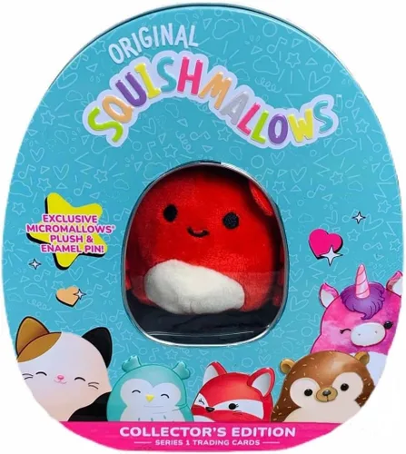 Vista 4 de Squishmallows Juego de lata oficial de Kellytoy Coleccionista con pin exclusivo de Micromallow y cajas comerciales, elige tu favorito