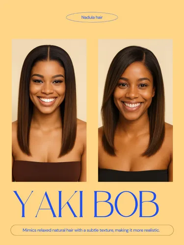 Vista 7 de Nadula Peluca Bob Recta Yaki Degradado Marrón Castaño con Cordón de Cabello Humano - Sin Pegamento Precortada 13X4 HD Pre Todo Peluca Frontal
