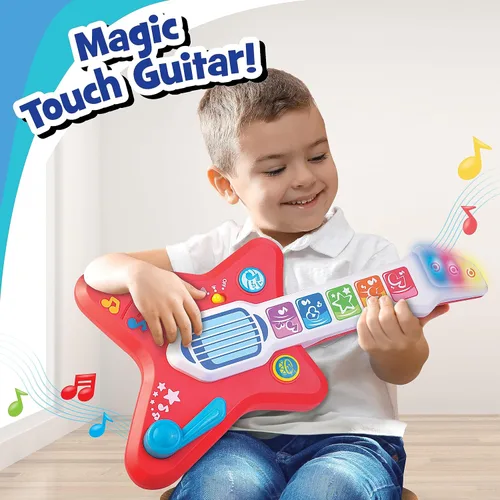 Vista 5 de HAP-P-KID Guitarra mágica táctil, juguete musical iluminado para niños pequeños con control de volumen, instrumento musical con sensor táctil