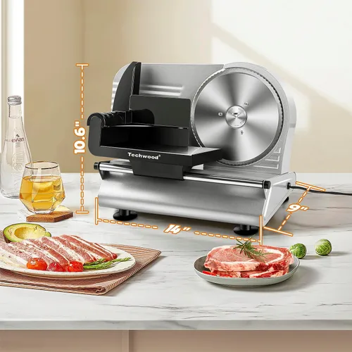 Vista 6 de Techwood - Cortador eléctrico de 150 W para uso doméstico con 2 cuchillas extraíbles de acero inoxidable de 7.5 pulgadas, cortador de pan de frutas