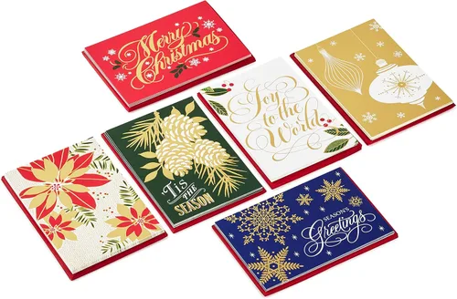 Vista 3 de Hallmark Surtido de tarjetas de Navidad en caja, lámina dorada clásica (6 diseños, 36 tarjetas con sobres)