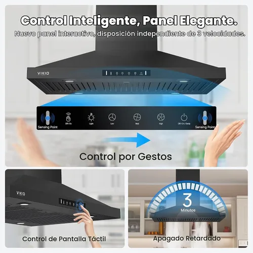 Vista 6 de Campana extractora para isla de 30 pulgadas, campana de cocina de 390 CFM con control táctil/gestual de doble cara, campana extractora de techo
