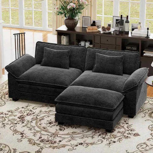 Vista 17 de Sofá modular de gran tamaño de 154 pulgadas, cómodo sofá en forma de U con 3 otomanas móviles, sofá moderno de felpilla de 7 plazas para sala