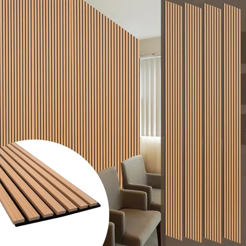 Vista 13 de Yuzzy Paneles de madera para pared y techo, paneles acústicos de listones de madera de 108 x 11 pulgadas, 2 unidades, paneles de pared modernos que