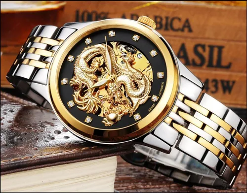 Vista 2 de Gosasa Reloj de oro mecánico impermeable con esfera tallada de lujo para hombre
