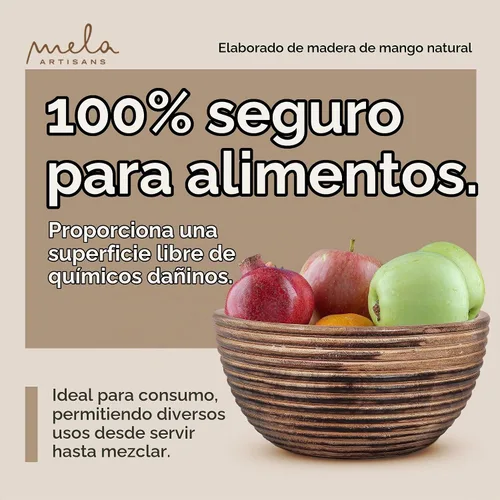 Vista 4 de Mela Artisans Tazón de madera de mango para servir, quemado oscuro, 9
