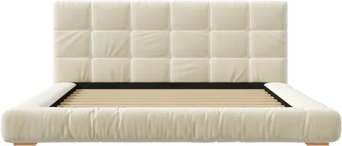 Vista 7 de Base de cama tapizada de terciopelo con cabecera capitoné de canal, cama de perfil bajo tamaño Queen con soporte de listones resistente, no necesita