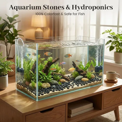 Vista 5 de FUTUREPLUSX Canicas de Vidrio Plano Negro de 5 Libras, Cuentas de Piedras Preciosas, Rocas de Acuario para Pecera, Piedras de Grava a Granel
