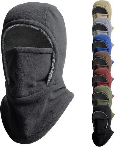Vista 13 de Pasamontañas térmico 2 en 1 con gorro y máscara facial, calentador de Brown