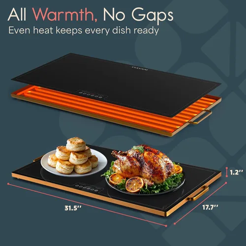 Vista 5 de ThermaPlate - Bandeja de calentamiento grande Calentador eléctrico de alimentos de vidrio de 31.5 x 17.5 pulgadas para cocina, fiestas y bufés