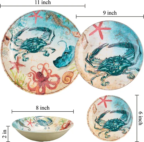 Vista 2 de UP Sea Turtle - Platos redondos de postre de melamina, platos pequeños para servir, para aperitivos, aperitivos y guarniciones, multicolor, 6