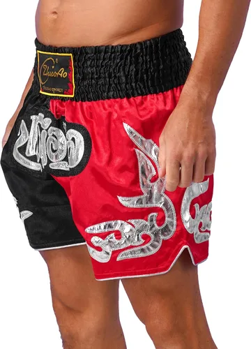 Vista 2 de QinCiao Pantalones cortos de boxeo Muay Thai para hombre, pantalones cortos de kickboxing, artes marciales, entrenamiento, gimnasio, entrenamiento