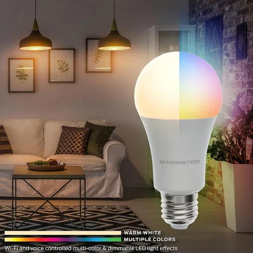 Vista 8 de Monster - Bombilla LED multicolor y blanca cálida, 16,000,000 de posibilidades de iluminación, personalizable con aplicación, compatible