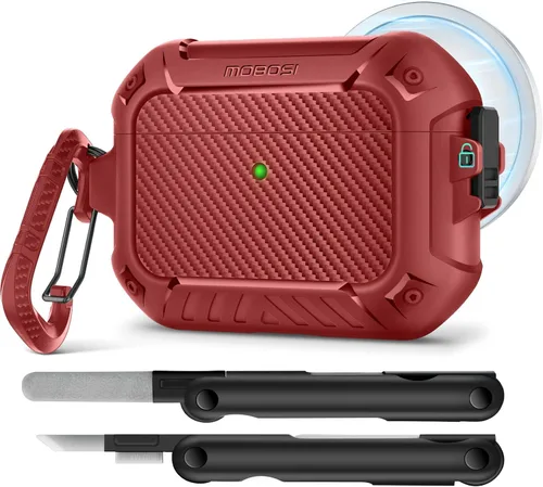 Vista 16 de MOBOSI Funda para Airpods Pro 2, compatible con AirPods Pro de 2ª/1ª generación con bloqueo, llavero y kit de limpieza, carcasa rígida protectora a