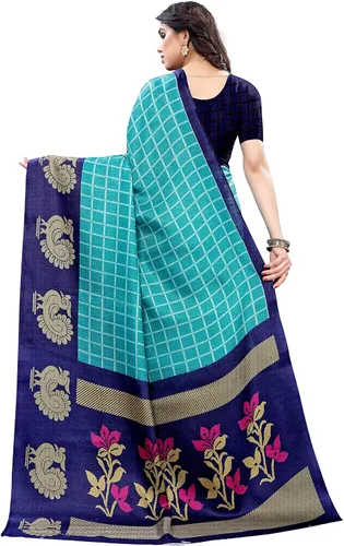 Vista 4 de Sari de seda para mujer, estilo banarasi, con blusa (color libre), color azul cielo