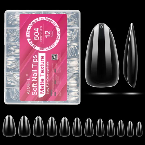 Vista 18 de AIMEILI 432 puntas de uñas postizas cortas de almendra, redondas, de cobertura completa, para extensión de uñas de remojo, uñas postizas acrílicas a