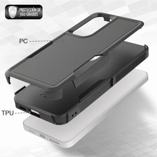 Vista 3 de Funda para Samsung Galaxy S25: funda protectora de doble capa resistente para teléfono celular, a prueba de golpes, con protector de pantalla Negro