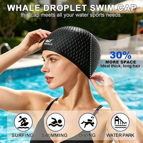 Vista 3 de Whlae Gorro de natación extra grande, con una correa de silicona duradera y diseño de oreja impermeable, adecuado para cabello largo, cabello rizado