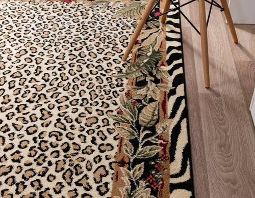 Vista 5 de Unique Loom Wildlife Collection - Alfombra de área inspirada en animales con bordes de guepardo, 3 pies 3 pulgadas x 5 pies 3 pulgadas, marfil/negro
