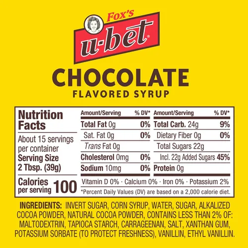 Vista 2 de Botella de jarabe FOX'S U-BET, Certificado Kosher, Original de Brooklyn, Sin Grasa (Paquete de 1, Chocolate)