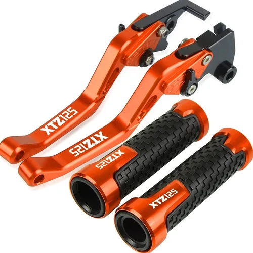 Vista 9 de Para Yamaha XTZ125 XTZ 125 2014 2015 Accesorios de carreras de motocicletas CNC freno embrague palancas manillar agarre mango mano Grips (Color : 1)