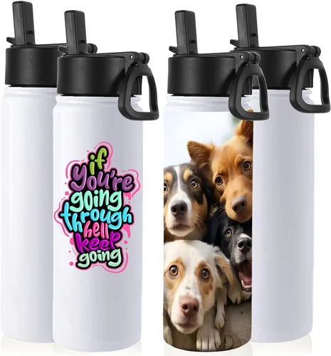 Vista 36 de Volhoply Botellas de agua aisladas de 22 onzas con tapa con popote, botella deportiva de acero inoxidable con asa, vasos de agua de viaje de metal