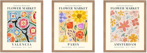Vista 60 de Poster Master Póster botánico vintage de 3 piezas, estampado floral retro, regalo para artistas, amigos, flores de acuarela, brillante, azul