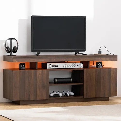 Vista 13 de HOMMPA Soporte de TV LED moderno para televisores de 55/50/43/40/32 pulgadas con tomas de corriente, centro de entretenimiento