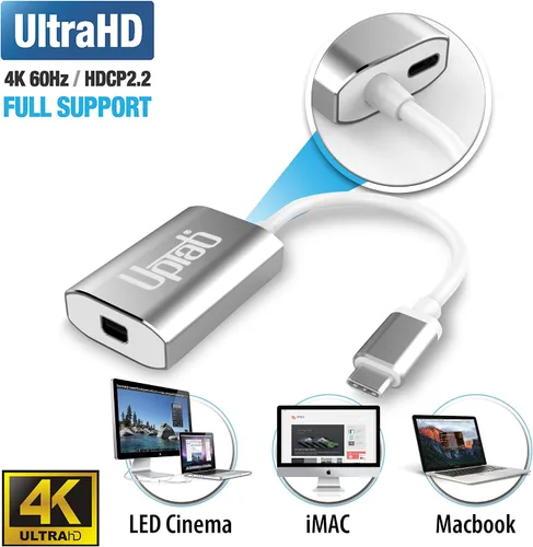 Vista 4 de UPTab Adaptador USB-C Tipo C a Mini DisplayPort 4K a 60Hz, Plateado