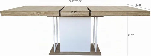 Vista 2 de Mesa de comedor extensible rectangular de 78.74 pulgadas para 6-10 personas, con base de pedestal blanca para cocina, comedor, sala de reuniones