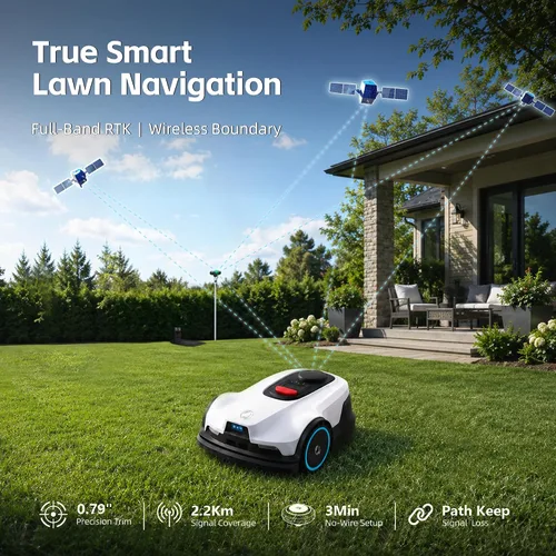 Vista 2 de Cortacésped, visual+navegación RTK, funciona debajo de árboles, sin cables, cubre hasta 1/4 acre, cortacésped robótico con mapeo automático