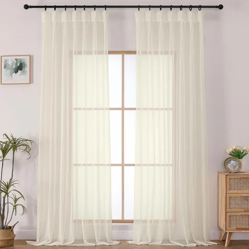 Vista 16 de OWENIE - Cortinas semitraslúcidas con plisado de pellizco blanco de 96 pulgadas de largo para dormitorio y sala de estar, cortinas modernas de aire