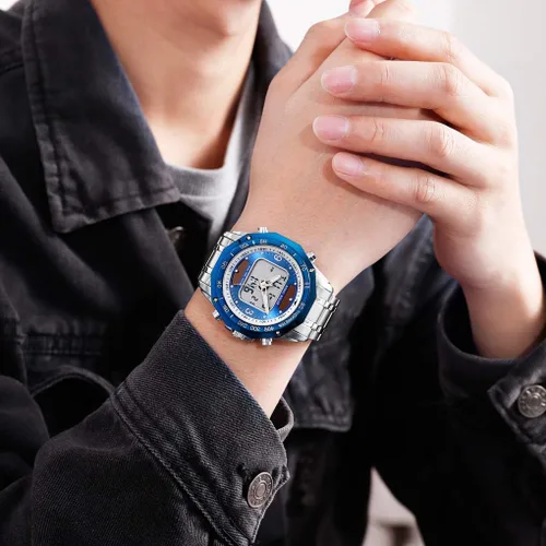 Vista 4 de VIGOROSO Reloj de pulsera analógico digital de cuarzo para hombre con energía solar y acero inoxidable