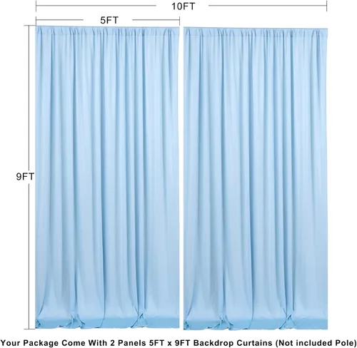 Vista 2 de Cortinas de fondo azul bebé de 10 x 9 pies sin arrugas para fiestas, cortinas de tela gruesa para fotos, para bodas, cumpleaños, baby shower