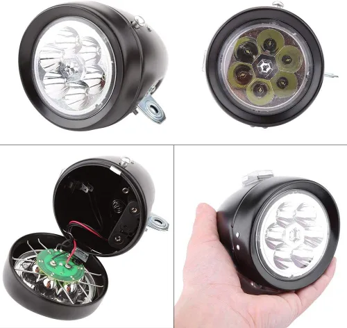 Vista 4 de Luz retro, luz de manillar de 6 LED con soporte para montar en bicicleta nocturna (plata)