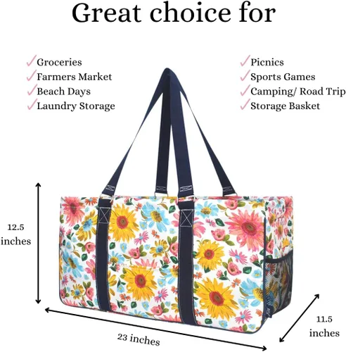 Vista 134 de NGIL Bolsa de comestibles reutilizable extra grande plegable de gran tamaño para comestibles, almacenamiento, picnic, playa, Estampado