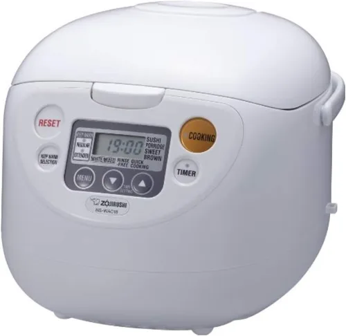 Vista 3 de Arrocera y calentadora con lógica difusa Micom de la marca Zojirushi, Blanco Lógica difusa, controles LCD