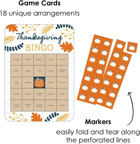 Vista 7 de Big Dot of Happiness Tarjetas y Marcadores de Bingo de Acción de Gracias Feliz, Juegos de Acción de Gracias para Niños, Juegos de Acción de Gracias